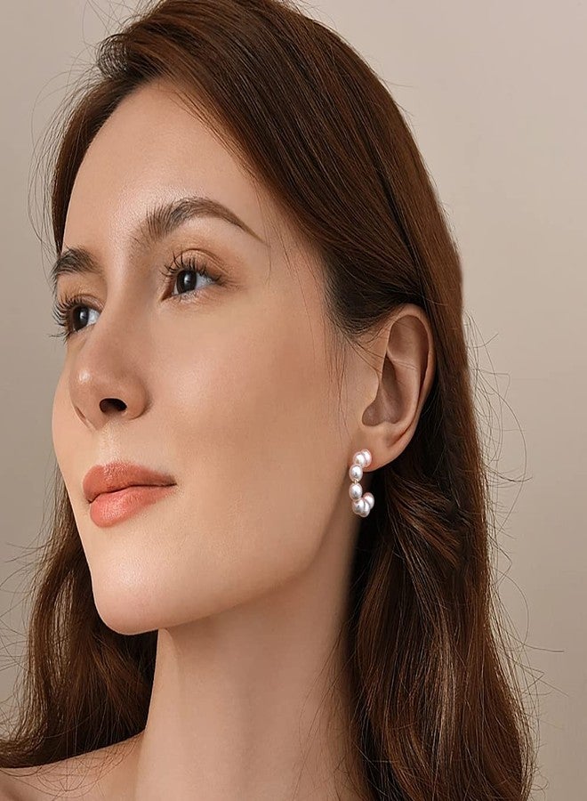 Gacimy Pearl Hoop Earrings for Women with 925 Sterling Silver Post, 5mm Thick Chunky Pearl Earrings For Women 14K Gold Plated, 20mm Small Pearl Hoops - Image 5